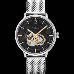 Montre Homme TRIO Cadran Noir Bracelet Acier milanais Argenté
