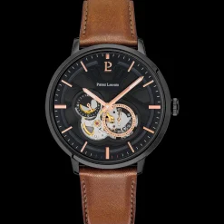 Montre Homme TRIO Cadran Noir Bracelet Cuir Brun