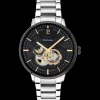 Montre Homme TRIO Cadran Noir Bracelet Acier  Argenté