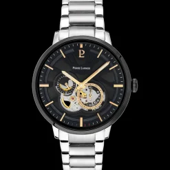 Montre Homme TRIO Cadran Noir Bracelet Acier Argenté