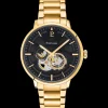 Montre Homme TRIO Cadran Noir Bracelet Acier  Doré