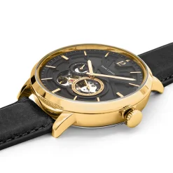Montre Homme TRIO Cadran Noir Bracelet Cuir Noir