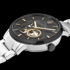 Montre Homme TRIO Cadran Noir Bracelet Acier  Argenté