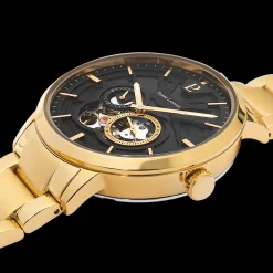 Montre Homme TRIO Cadran Noir Bracelet Acier  Doré
