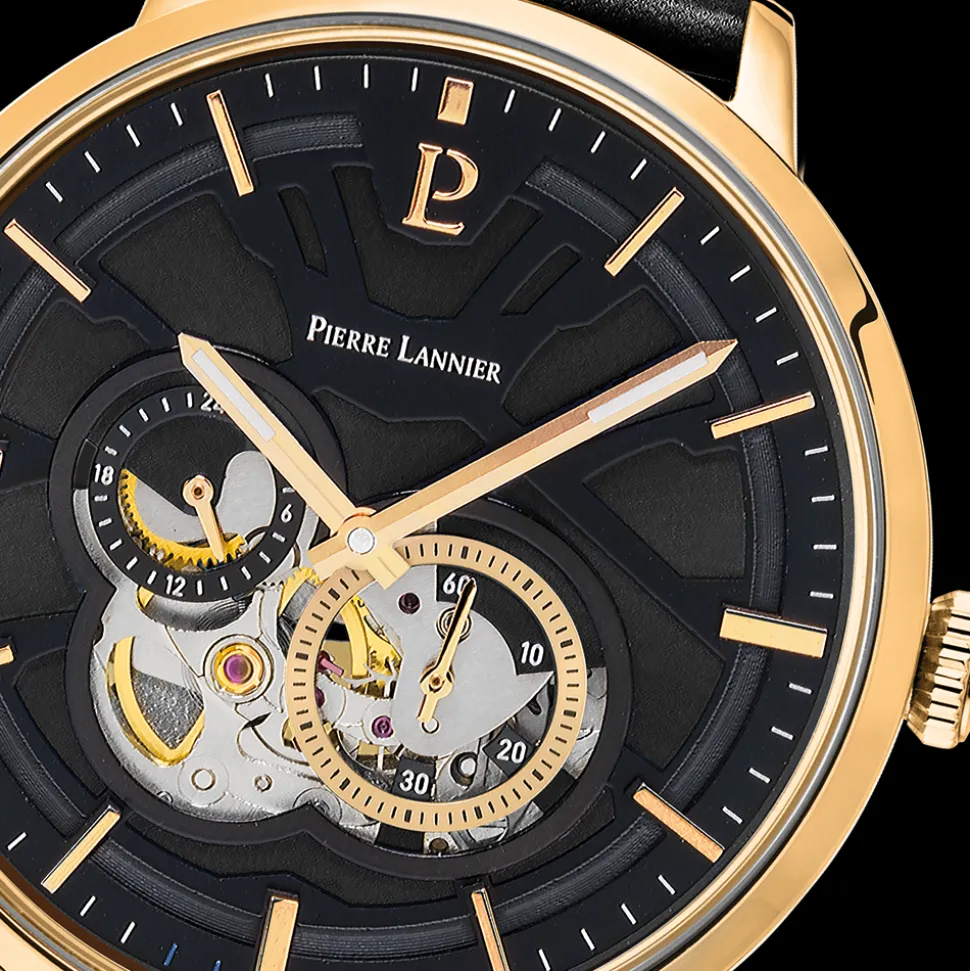 Montre Homme TRIO Cadran Noir Bracelet Cuir Noir