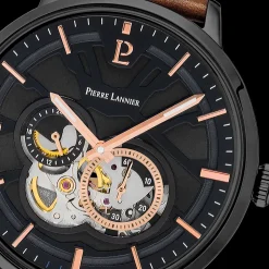 Montre Homme TRIO Cadran Noir Bracelet Cuir Brun