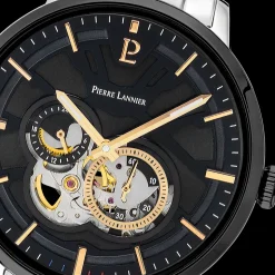 Montre Homme TRIO Cadran Noir Bracelet Acier Argenté