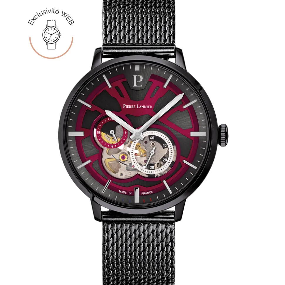 Montre Homme TRIO Noir Cadran Gris Bracelet Acier milanais Noir 20 MM